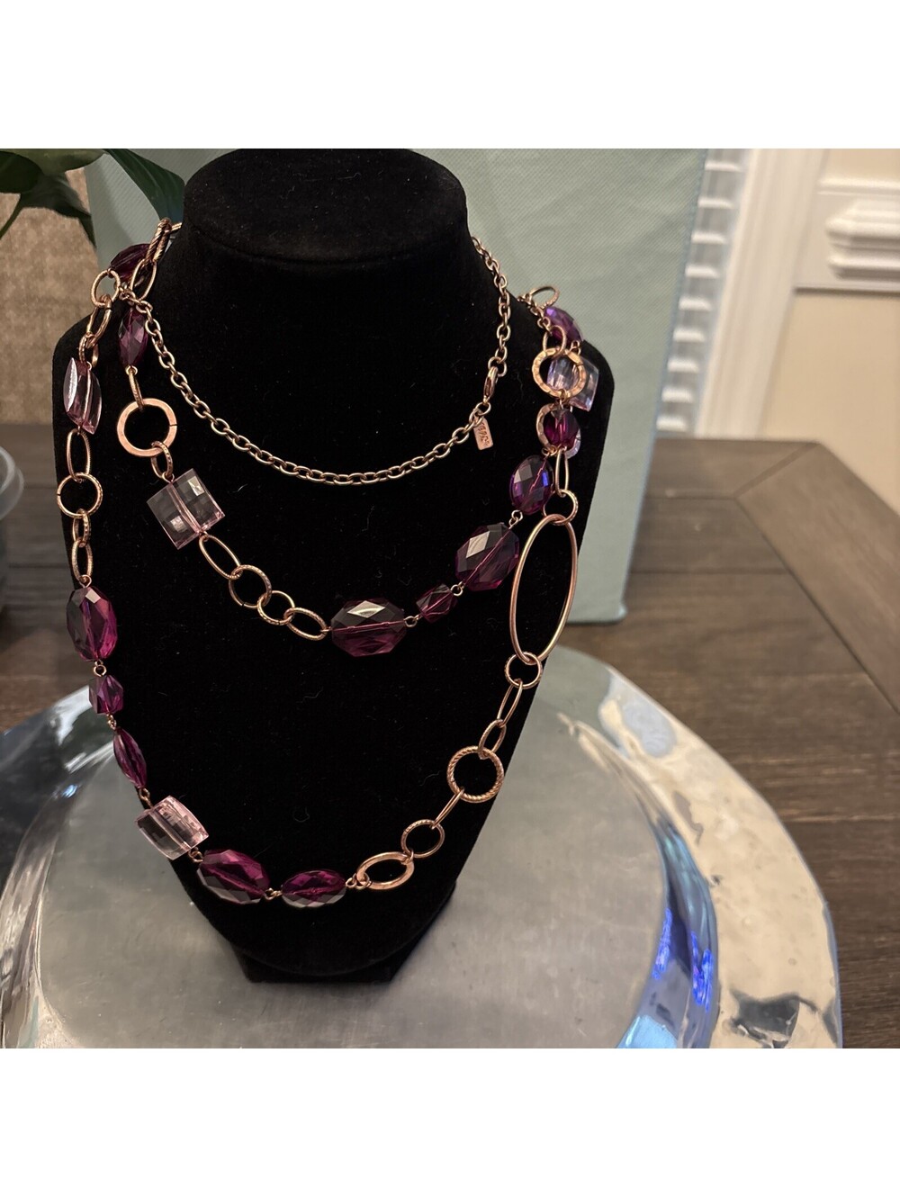 2 Purple Gold Tone Necklacess Identical   Both 28” Brand 1928